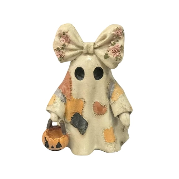 StlyGar Mini Resin Vintage Patchwork Halloween Decor with Pumpkin Cute Rustic Fall Tabletop Figurine Ornament for Home Office Mantel Shelf Centerpiece Entryway Porch 3.94in