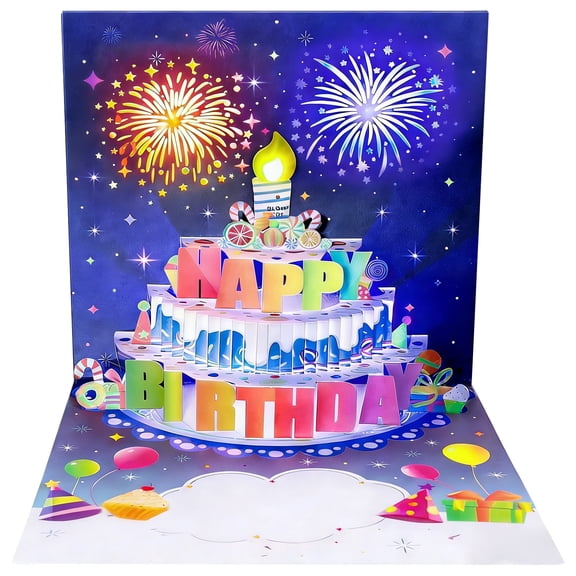StlyGar Musical Birthday Card with -Up – 3D Light-Up Greeting Card for Kids, Teens & Adults