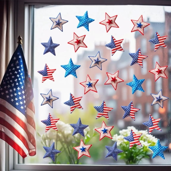 StlyGar Patriotic Star Decals, Red White Blue Flag Themed Stickers, Removable Wall Stickers for Independence Day, Memorial Day & Holiday Decorations