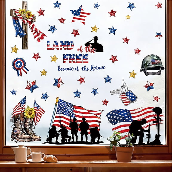 StlyGar Patriotic Window Decals – "Land of the Free Because of the " Flag Stickers for Memorial Day, 4th of July, Veterans Day