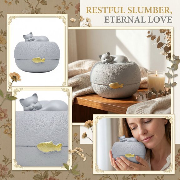 StlyGar Pet Memorial with Sleeping Dog Figurine, Resin Ashes Holder for Dog & Cat Remembrance