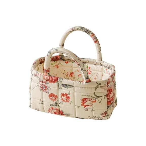 StlyGar Quilted Fabric Storage Basket with Handles – Boho Foldable Floral for Home, Picnic, Shopping, Travel