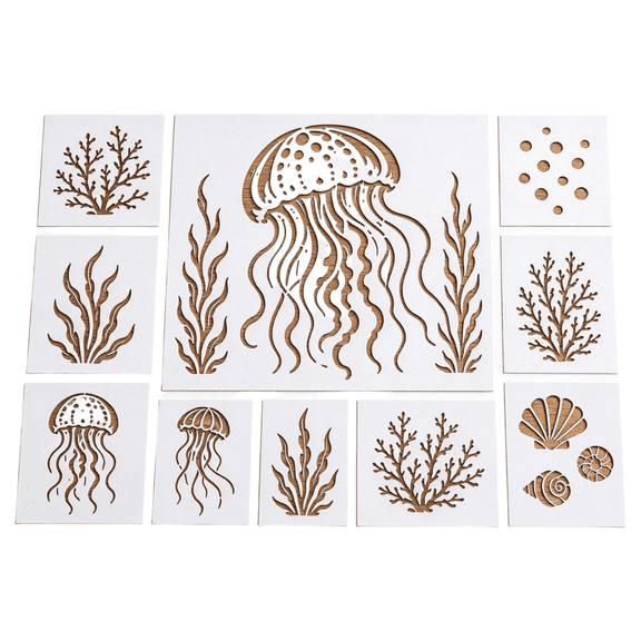 StlyGar Reusable Ocean Theme Stencil Set, DIY Wall Art Template, Jellyfish