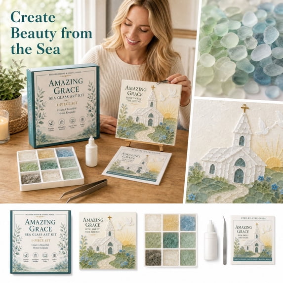 StlyGar Sea Glass Art Kit Psalms of Comfort & Strength,DIY Sea Glass Craft Kit with Design, Religious Gift for Women, Home Decor Wall Art B
