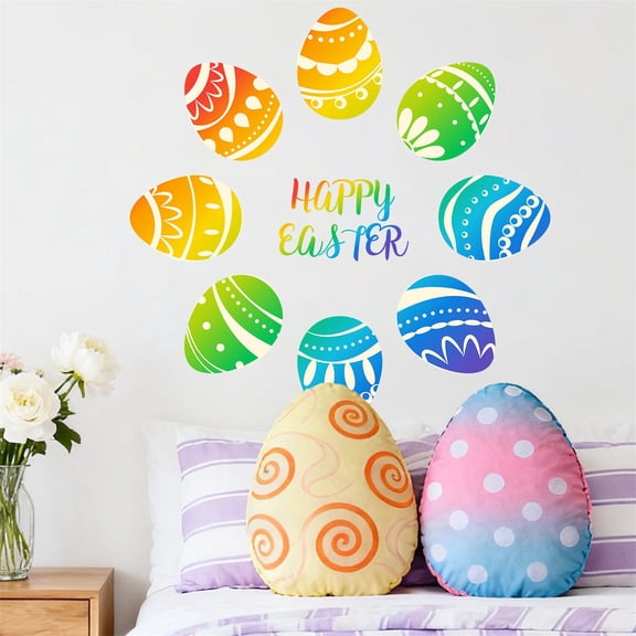 StlyGar Set of 6 Easter Day Wall Decals - Easter Eggs - Resurrection Pascha Holiday Cute Home Living Room Bedroom Apartment Office Work Nursery Decor