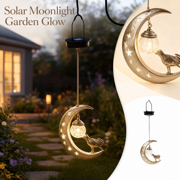 StlyGar Solar Hanging Lantern Metal Dog Moon Outdoor Light Garden Lamp for Patio Yard Trees Porch Rustic Iron Decor Gift