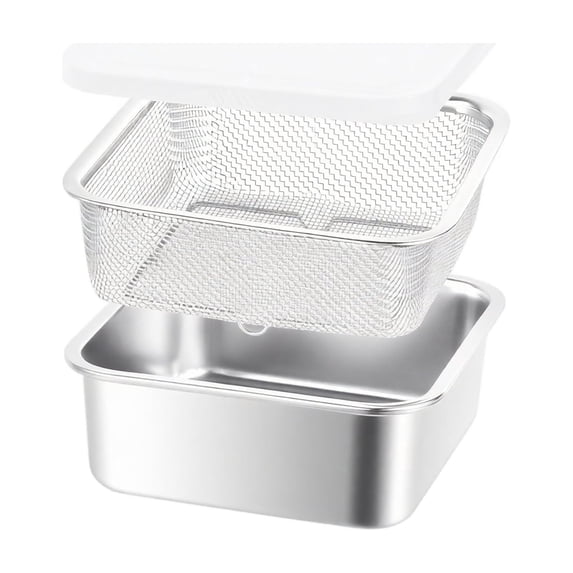 StlyGar Square Strainer 3PCS/Set Fruit Storage Containers For Fridge Stainless Steel Square Strainer With Lid Lettuce Keeper Dish