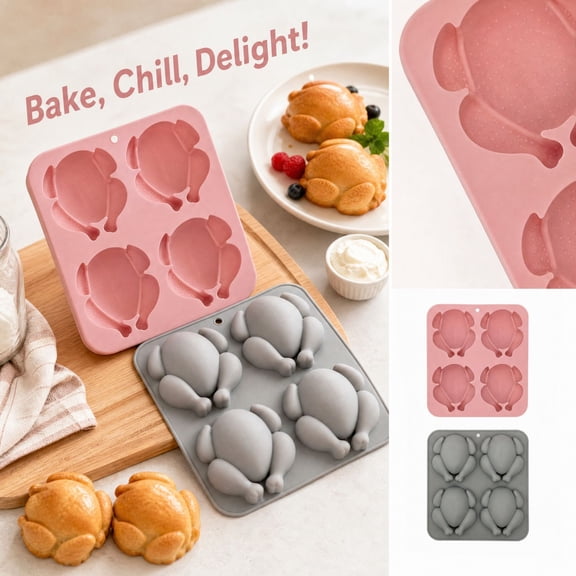 StlyGar Thanksgiving Turkey Silicone Mold 4-Cavity Baking Molds for Chocolate Candy and Cake Non-stick DIY Casting Kitchen Tool