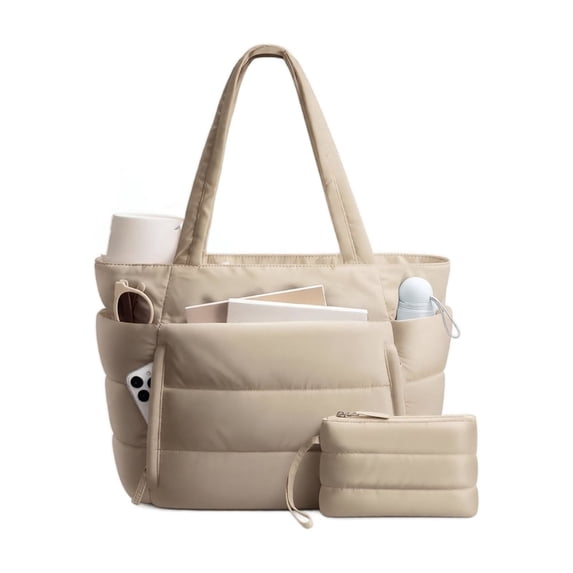 StlyGar Tote Bag for Women, Lightweight Puffy Travel Gym Work Bag | Teacher Nurse Quilted Shoulder Handbag Large Cloud Carry On 15.6" Laptop Computer Purse