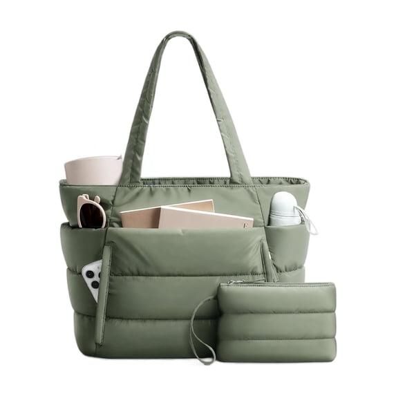 StlyGar Tote Bag for Women, Lightweight Puffy Travel Gym Work Bag | Teacher Nurse Quilted Shoulder Handbag Large Cloud Carry On 15.6" Laptop Computer Purse