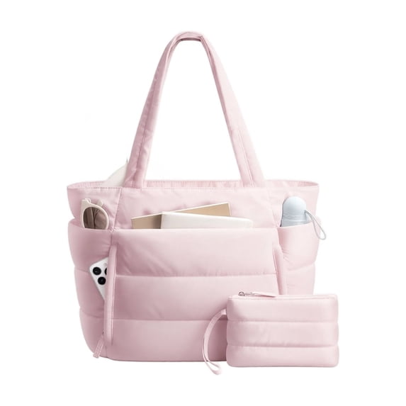 StlyGar Tote Bag for Women, Lightweight Puffy Travel Gym Work Bag | Teacher Nurse Quilted Shoulder Handbag Large Cloud Carry On 15.6" Laptop Computer Purse