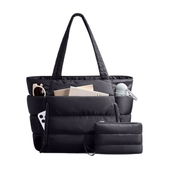 StlyGar Tote Bag for Women, Lightweight Puffy Travel Gym Work Bag | Teacher Nurse Quilted Shoulder Handbag Large Cloud Carry On 15.6" Laptop Computer Purse