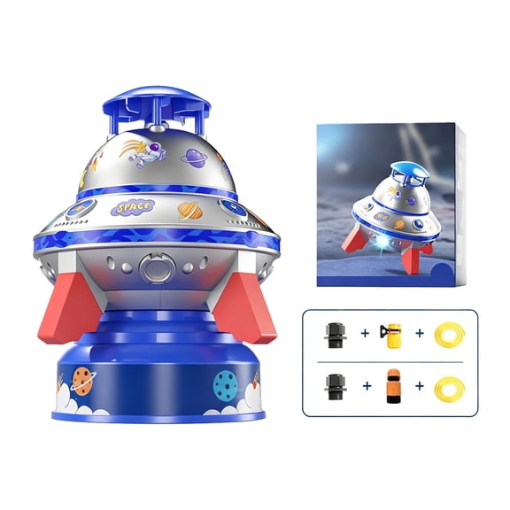 StlyGar UFO Water Sprinkler for Kids, Spinning Outdoor Water Rocket Toy with Light