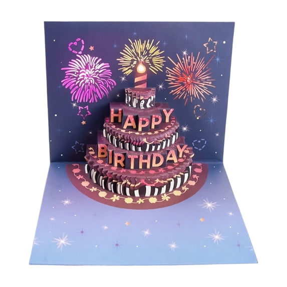 StlyGar UPGRADED Birthday Cards Fireworks Pop Up Cake Light and Music Black and Gold Happy Birthday Card Gift for Husband, Men, Women, Mom, Grandma