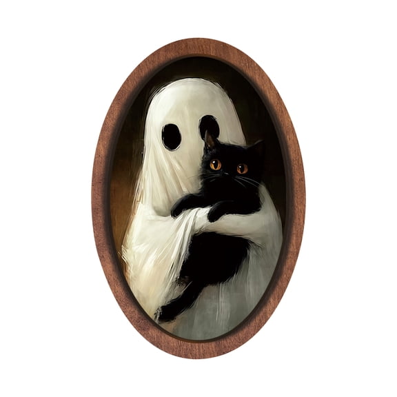 StlyGar Vintage Halloween Ghost Wooden Plaque, Retro Oval Wall Hanging Decor for Home
