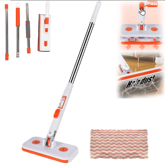 StlyGar Wall & Baseboard Cleaner Mop Tool with 34'' Long Handle for Cleaning Window Floor Skirting Board Ceiling Bathtub Tub Tile Scrubber Brush Duster with Reusable Pads 1*Mop&1*Cloth