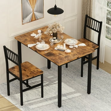 Stmoze 3 Piece Dining Table Set, Small Industrial Kitchen Table and 2 Chairs, Kitchen Breakfast Dining Table Set, Breakfast Table Set for Dining Room, Living Room, Apartment, Small Space, Brown
