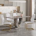 thumbnail image 1 of StnTal Modern Dining Table Set for 4, Faux Marble Dining Room Table Set with 4 White PU Leather Cantilever Dining Chairs, Rectangular Kitchen Table with MDF Marble Top and Gold Metal Base, 1 of 11