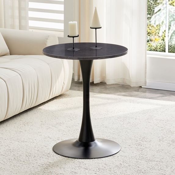 StnTalk 23.6" Bistro Table for Small Space, Round Dining Table with MDF Wood Top and Metal Pedestal Base, Modern Kitchen Table for Apartment Breakfast Nook