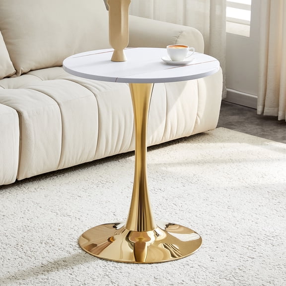 StnTalk 23.6" Bistro Table for Small Space, Round Dining Table with MDF Wood Top and Metal Pedestal Base, Modern Kitchen Table for Apartment Breakfast Nook