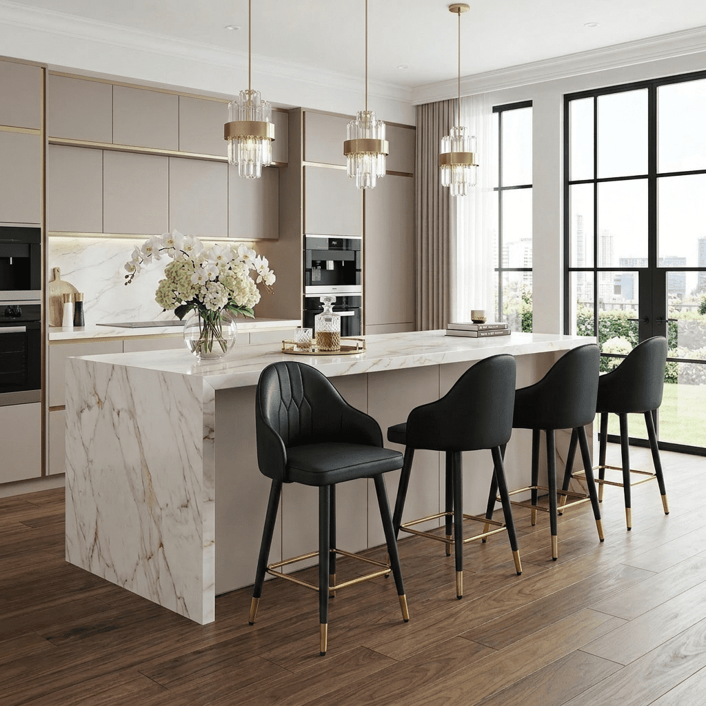 StnTalk 25" Counter Height Bar Stools Set of 4, Modern PU Leather Upholstered Bar Chairs with Back and Metal Footrest, Kitchen Island Bar Stools for Dining Room & Home Bar, Black