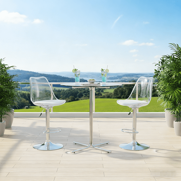 StnTalk 3-Piece Bar Table and Chairs Set, 36.2" Glass Pub Table with 2 Adjustable Height Bar Stools, Clear Backrest Bistro Set with Footrest for Kitchen, Dining, Home Bar