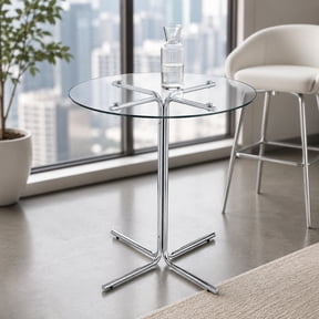StnTalk 36" Round Glass Bar Table, 36.2" Bar Height Pub Table with Metal Pedestal Base, Modern High Top Bistro Table for Kitchen, Dining Room, Home Bar