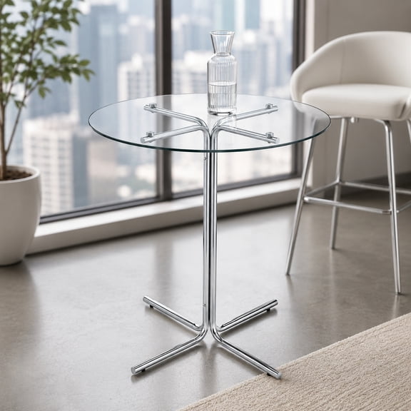 StnTalk 36" Round Glass Bar Table, 36.2" Bar Height Pub Table with Metal Pedestal Base, Modern High Top Bistro Table for Kitchen, Dining Room, Home Bar