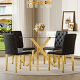 thumbnail image 1 of StnTalk 39″ Round Glass Dining Table Set for 4 with Black Faux Leather Chairs, Modern Tempered Glass Kitchen & Dining Room Table with Gold Metal Base and Upholstered Seating, 1 of 10