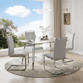 thumbnail image 1 of StnTalk 51" Glass Dining Table Set for 4, Modern Rectangle Dining Table with 4 Light Gray PU Leather Chairs, Tempered Glass Table Top with Silver Metal Legs for Dining Room, Kitchen & Apartment, 1 of 8