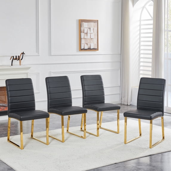 StnTalk Black Dining Room Chairs Set of 4, Faux Leather Upholstered Dining Chairs with Thick Cushion Seat, Armless Metal Leg Chairs for Family Dining & Restaurant Use