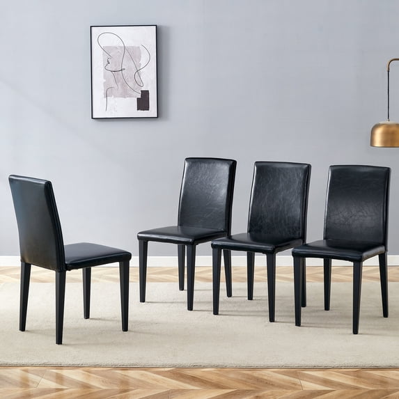 StnTalk Dining Chairs Set of 4, Black Faux Leather Upholstered Kitchen Chairs with Metal Legs, Modern Parsons Dining Room Chairs for Dining Table, Easy Assembly