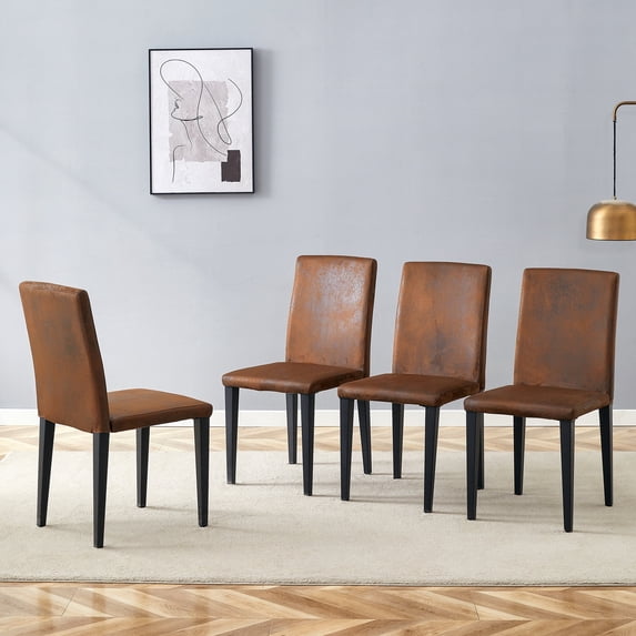 StnTalk Dining Chairs Set of 4, Brown Faux Leather Upholstered Kitchen Chairs with Metal Legs, Modern Parsons Dining Room Chairs for Dining Table, Easy Assembly