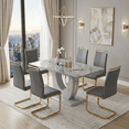 thumbnail image 1 of StnTalk Dining Table Set for 6, 63'' Grey Faux Marble Dining Room Table with 6 PU Leather Chairs, Modern Kitchen Table Set with Golden Metal Legs for Dining Room, 1 of 11