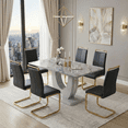 thumbnail image 1 of StnTalk Dining Table Set for 6, 63'' Grey Faux Marble Dining Room Table with 6 PU Leather Chairs, Modern Kitchen Table Set with Golden Metal Legs for Dining Room, 1 of 11