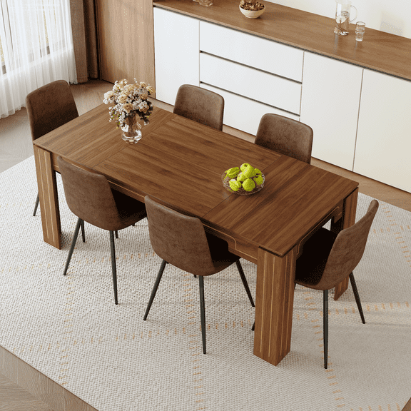 StnTalk Dining Table Set for 6, 7 Piece Kitchen Table Set, 71" Large Elegant Dining Room Table with Upholstered Chairs, Modern Luxury Dining Set