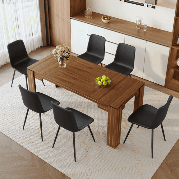 StnTalk Dining Table Set for 6, 7 Piece Kitchen Table Set, 71" Large Elegant Dining Room Table with Upholstered Chairs, Modern Luxury Dining Set