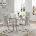 thumbnail image 1 of StnTalk Glass Dining Table Set for 4,5 Piece Dining Table and Chairs Set，Modern Kitchen Dining Room Table with 4 PU Leather Dining Chairs,Dinner Table Set, Light Grey, 1 of 9