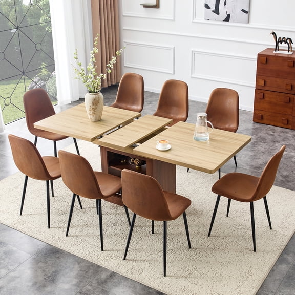 StnTalk Large Dining Table Set for 8, 59"-71" Expandable Kitchen Table Set, Dining Room Table for Gatherings with 8 Chairs
