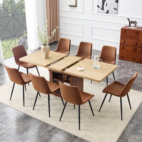 StnTalk Large Dining Table Set for 8, 59"-71" Expandable Kitchen Table Set, Dining Room Table for Gatherings with 8 Chairs