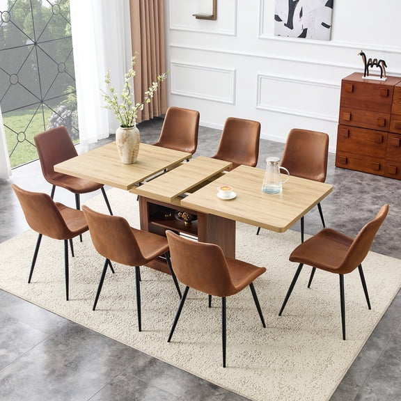 StnTalk Large Dining Table Set for 8, 59"-71" Expandable Kitchen Table Set, Dining Room Table for Gatherings with 8 Chairs