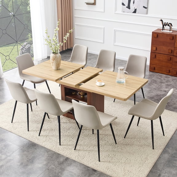 StnTalk Large Dining Table Set for 8, 59"-71" Expandable Kitchen Table Set, Dining Room Table for Gatherings with 8 Chairs
