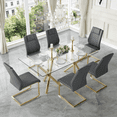 thumbnail image 1 of StnTalk Modern Dining Table Set for 6, 71" Glass Dining Table Top and Gold Metal Table Legs, Rectangle Dining Tables with 6 Gray Upholstered Dining Chairs for Dining Room and Kitchen., 1 of 8