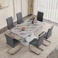 thumbnail image 1 of StnTalk Modern Dining Table Set for 6, Faux Marble Dining Room Table Set with 6 PU Leather Cantilever Dining Chairs, Rectangular Kitchen Table Set for 6 with MDF Marble Top and Chrome Base, 1 of 11