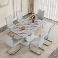 thumbnail image 1 of StnTalk Modern Dining Table Set for 6, Faux Marble Dining Room Table Set with 6 PU Leather Cantilever Dining Chairs, Rectangular Kitchen Table Set for 6 with MDF Marble Top and Chrome Base, 1 of 11