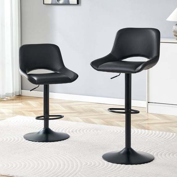 StnTalk Set of 2 Height Adjustable Swivel Barstools with Back, Black PU Leather Counter Height Chairs, Modern Kitchen Island Chairs for Home Bar
