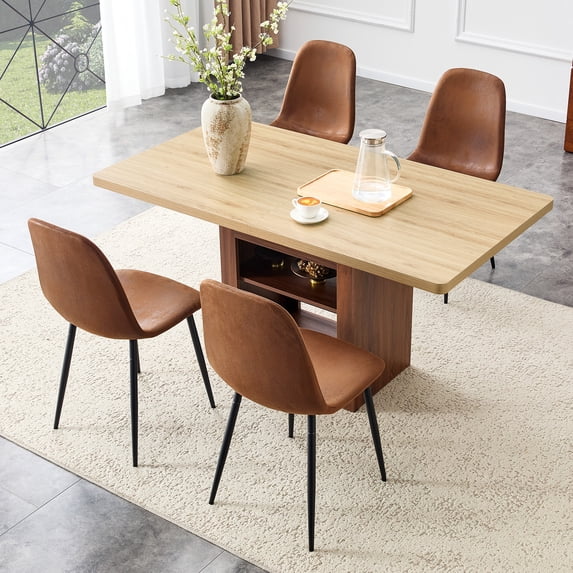 StnTalk Small Space Dining Table Set for 4, 59"-71" Expandable Kitchen Table Set, Apartment Dining Room Table with 4 Chairs & Storage