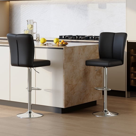 StnTalk Swivel Bar Stools Set of 2 - Black Barstools with Back,Adjustable Counter Height Bar Stools with Sturdy Metal Legs,Leather Counter Height Stools Ideal for Kitchen Island Pub(25''-33''H)