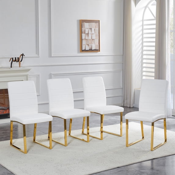 StnTalk White Dining Room Chairs Set of 4, Faux Leather Upholstered Dining Chairs with Thick Cushion Seat, Armless Metal Leg Chairs for Family Dining & Restaurant Use
