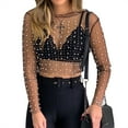 thumbnail image 1 of StoBays Women Long Sleeve Sheer Mesh Crop Top Pearls Rhinestone Cover Up Shirt Blouse, 1 of 19